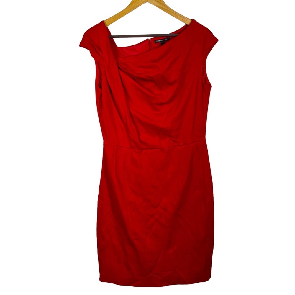 Mango Red Asymmetrical Neck Red Dress Size M